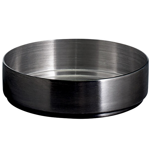 A matte black brushed stainless steel Front of the House Soho ramekin.