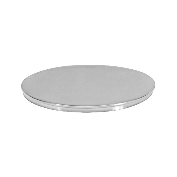 A silver circular lid with a brushed finish.