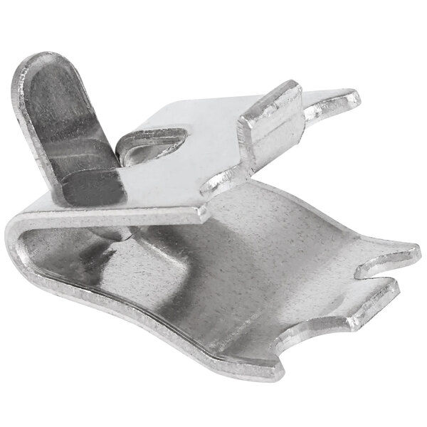 A silver metal Fagor Commercial shelf support clip.