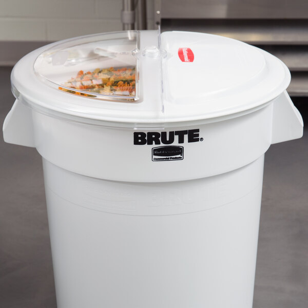 A white Rubbermaid ProSave rotating lid on a white ingredient bin.