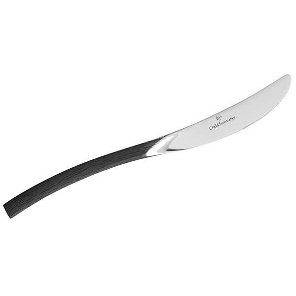A Chef & Sommelier stainless steel dessert knife with a black handle.