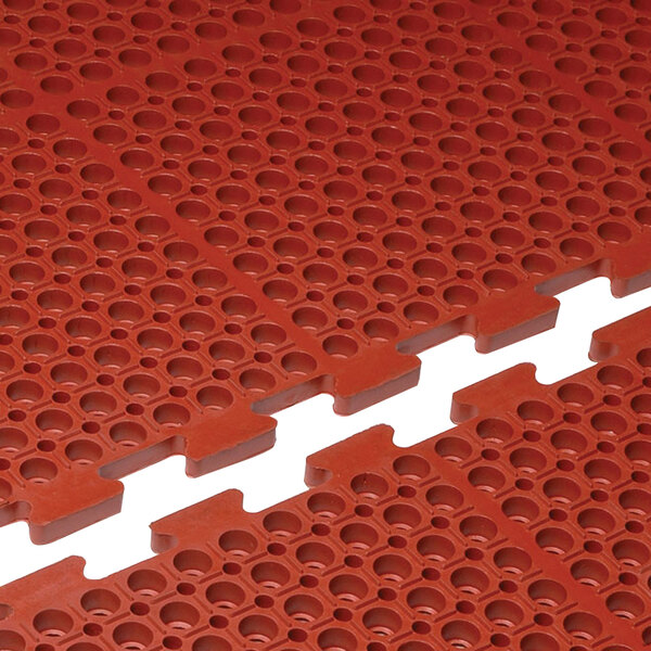A close-up of a red rubber Cactus Mat with holes in it.