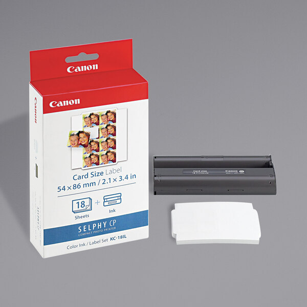 A white rectangular box with a black border featuring Canon cards and ink cartridges.