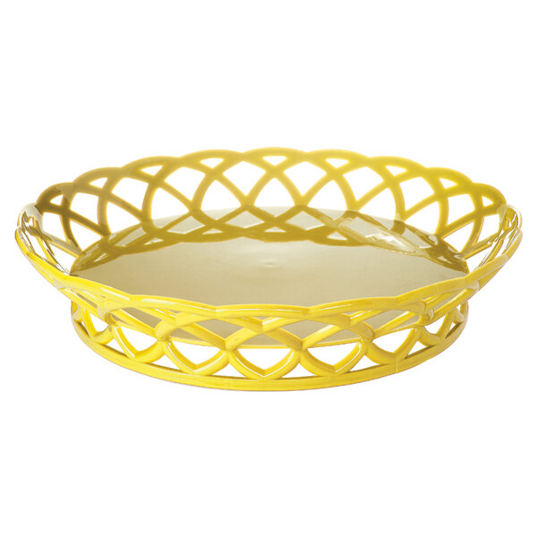 A yellow round plastic fast food basket.