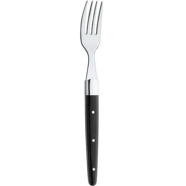 An Amefa stainless steel dinner fork with a black plastic handle.