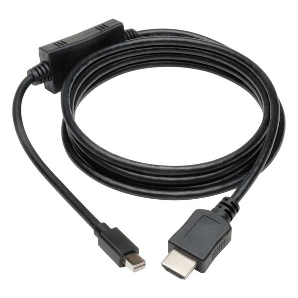 A black Tripp Lite Mini DisplayPort to HDMI adapter cable with 2 male connections.