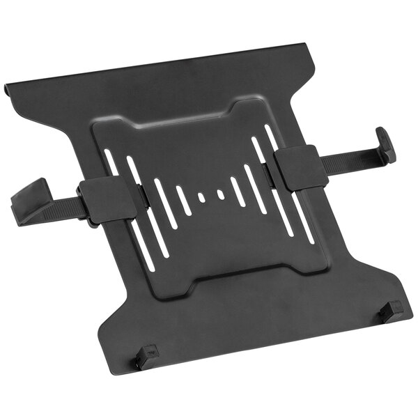 A black plastic laptop stand with clamps.