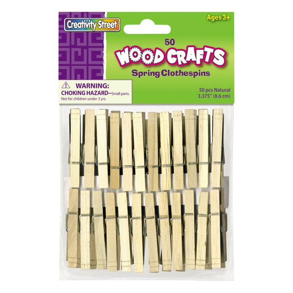 A pack of 50 Creativity Street wood spring clothespins.
