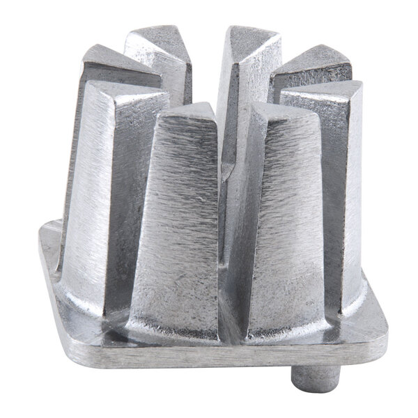 A silver metal Nemco push block with multiple angles and four holes.