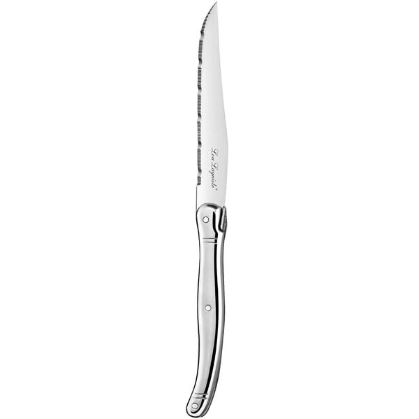 A Lou Laguiole high carbon stainless steel steak knife with a silver handle.