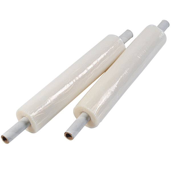 Two Universal clear plastic rolls of pallet wrap.