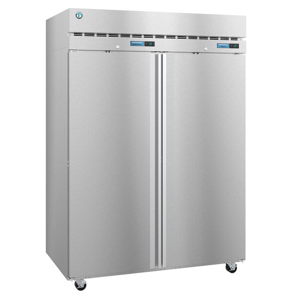 A silver Hoshizaki dual temperature refrigerator with two stainless steel doors.