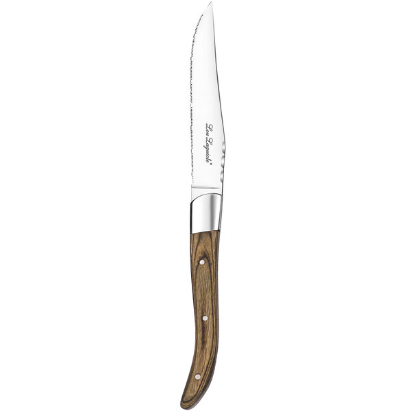 A Lou Laguiole steak knife with a wooden handle and silver blade.