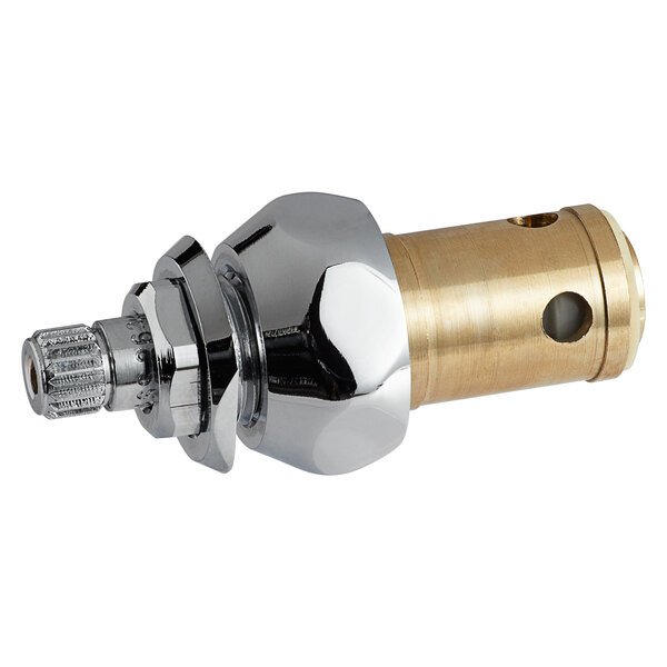 A chrome plated brass T&S Eterna spindle assembly with a brass handle.