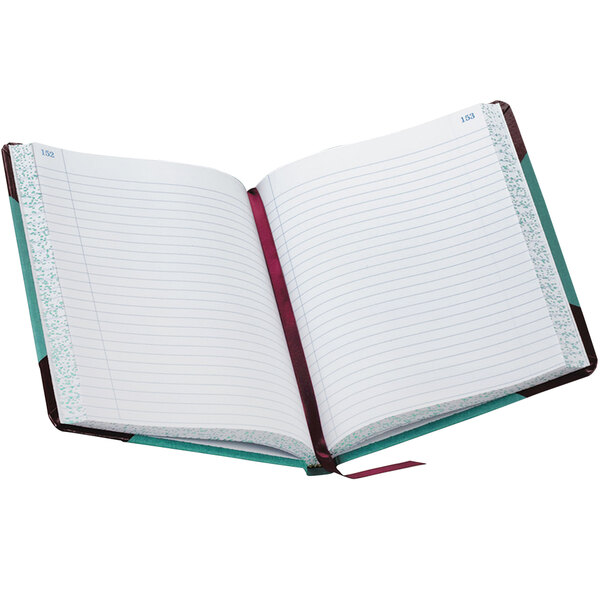 An open Boorum & Pease notebook with lined pages.