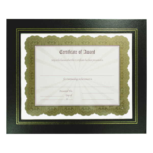 A certificate of award in a black NuDell leatherette document frame.