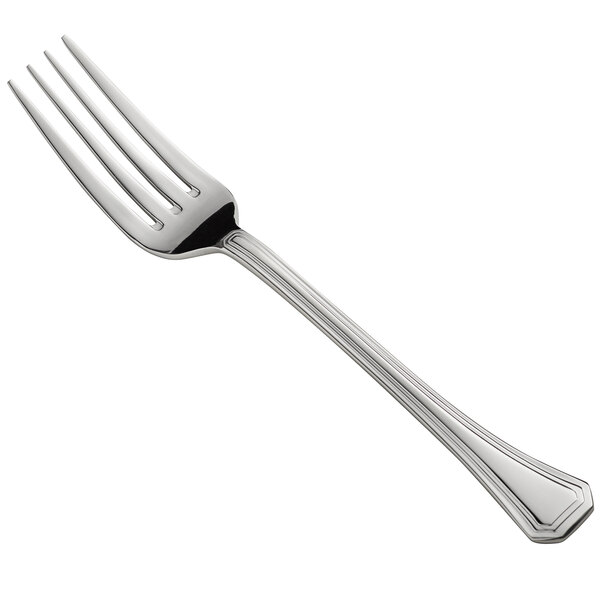 A Libbey stainless steel dinner fork with a long silver handle.