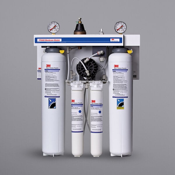 A 3M Water Filtration Products reverse osmosis system in a white box with a blue and yellow sticker.