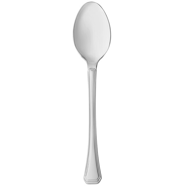 A stainless steel Libbey teaspoon with a white column on top.