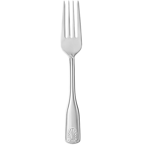 A World Tableware stainless steel salad fork with a design on the handle.