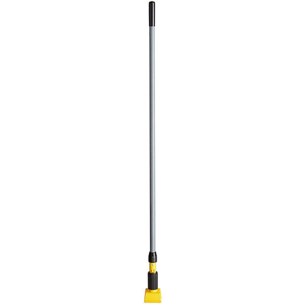 A Rubbermaid metal pole with a yellow and black jaw style.