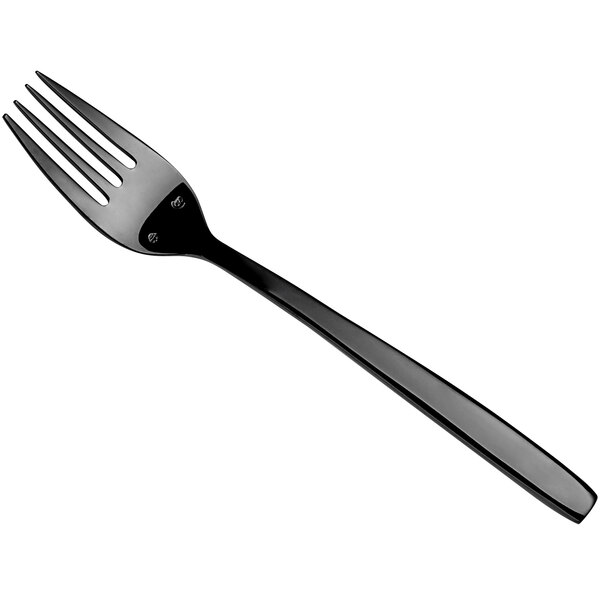 A Chef & Sommelier Kya stainless steel salad fork with a black handle.
