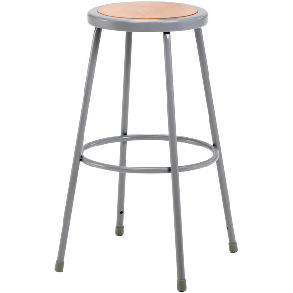 A National Public Seating gray lab stool with a hardboard seat.