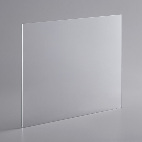 A clear glass shelf for bakery displays.