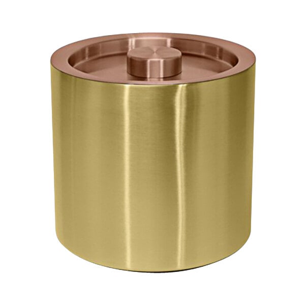 A gold stainless steel cylinder with a round top.