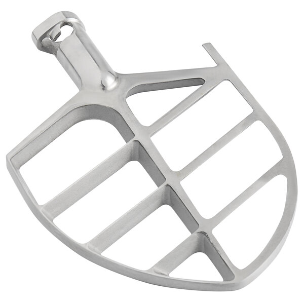 A silver metal Main Street Equipment flat beater with holes on a white background.