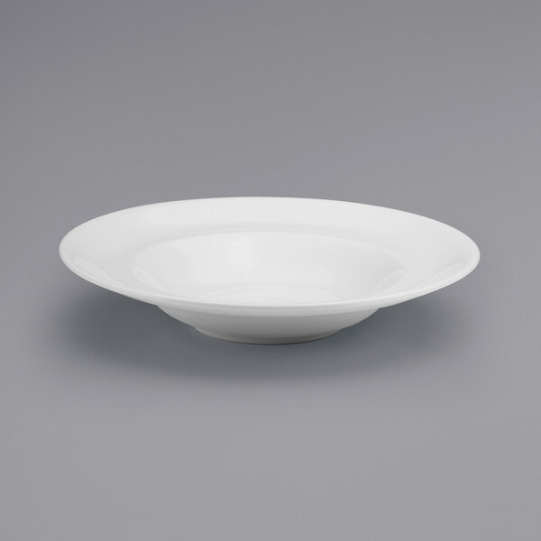 A white Oneida Buffalo porcelain deep pasta bowl with a wide rim.