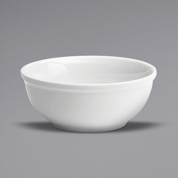 A white Oneida Buffalo porcelain cereal bowl.