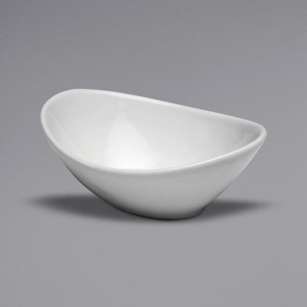 An Oneida Buffalo Bright White Ware oval porcelain bowl on a white background.