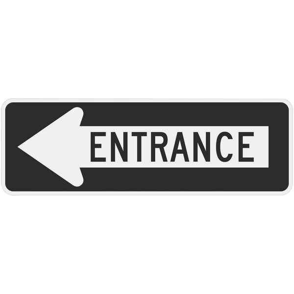 A black and white Lavex aluminum sign with the word "Entrance" and a left arrow.