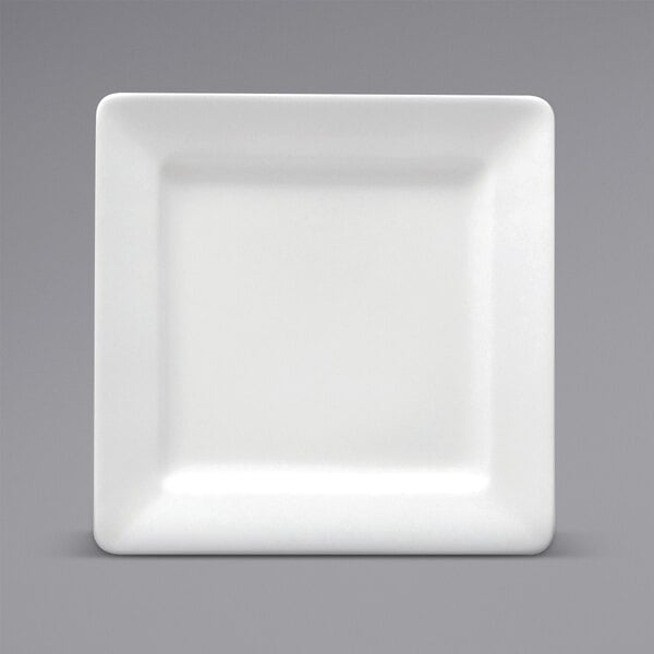 A white square Oneida Buffalo porcelain plate.