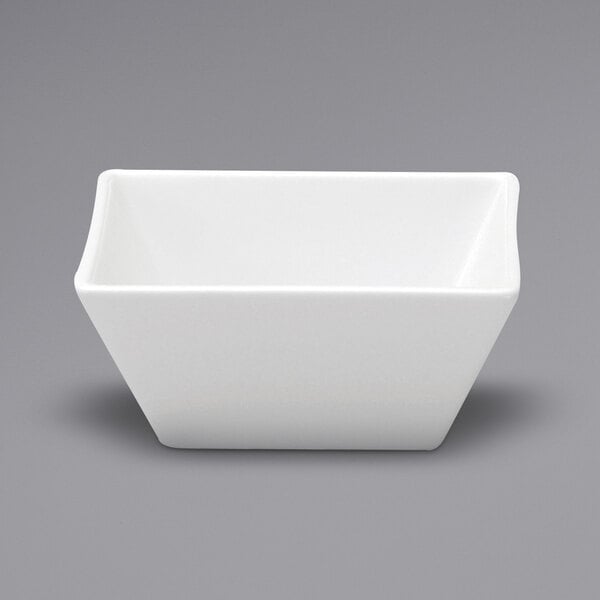 A white square Oneida Buffalo porcelain bowl.