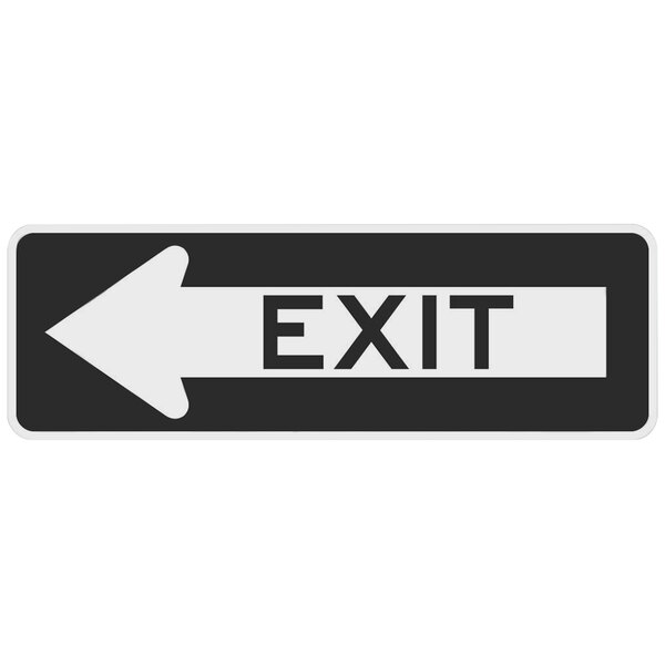 A black and white sign with a left arrow and the word "Exit" in black.