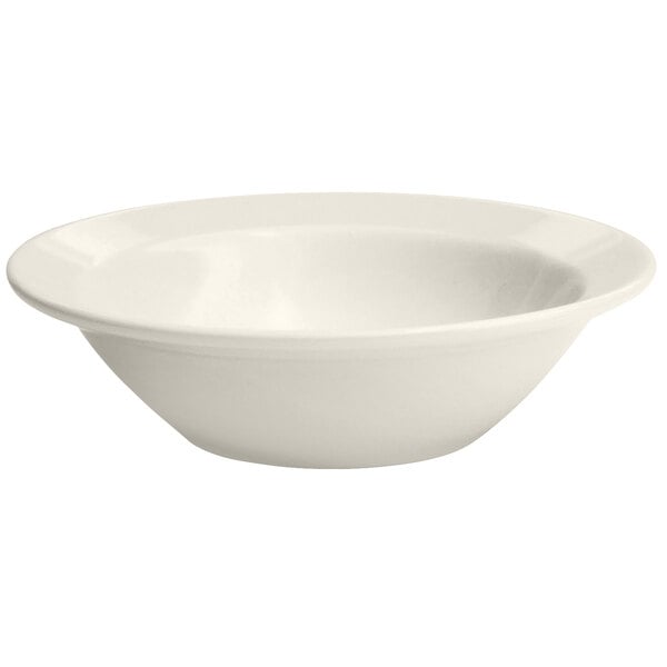 A Oneida Buffalo Cream White Ware porcelain bowl on a white background.