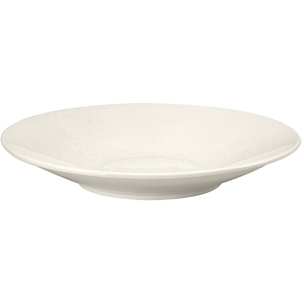 A Oneida Buffalo Cream White Ware porcelain wok bowl with a white rim.