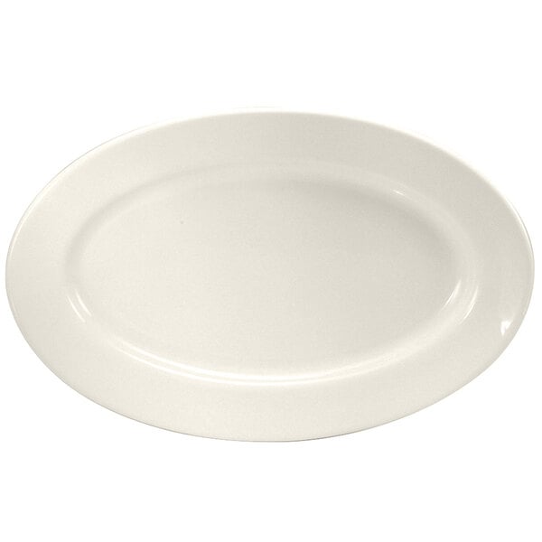 An Oneida Buffalo Cream White Ware porcelain platter with a wide rim.