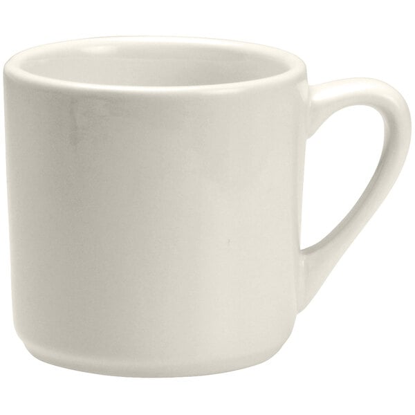 A white Oneida Buffalo Empire mug with a handle.