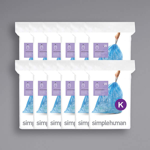 A group of packages of simplehuman blue recycling liners.