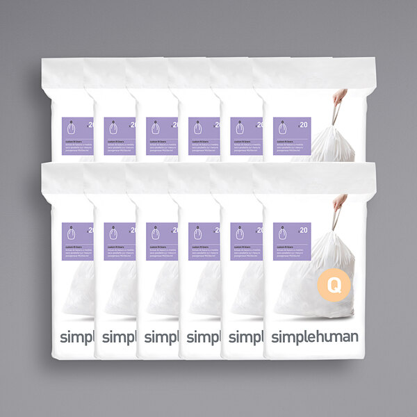 A group of simple white packages of simplehuman trash can liners.