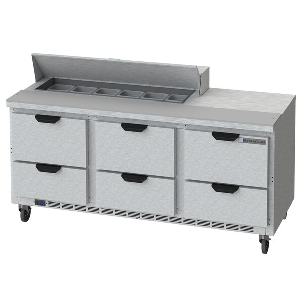 A Beverage-Air commercial kitchen counter with 6 drawers.
