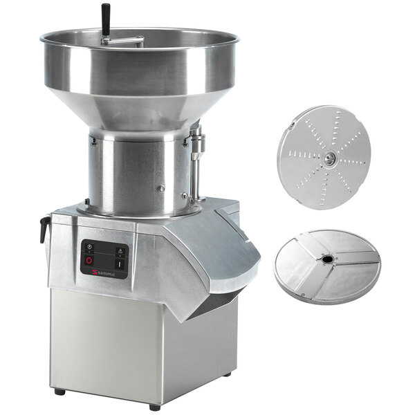A Sammic commercial food processor with a metal bowl and lid.