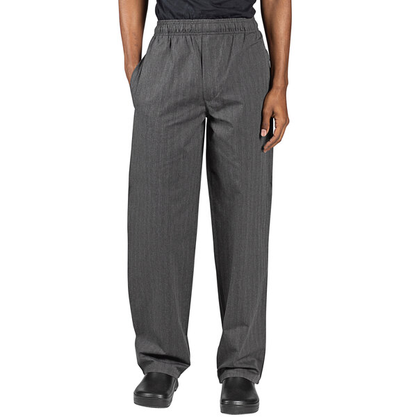 Uncommon Chef unisex broken twill striped chef pants in grey and black.
