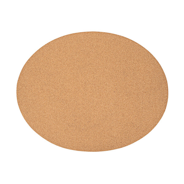 A close-up of a brown oval cork liner.
