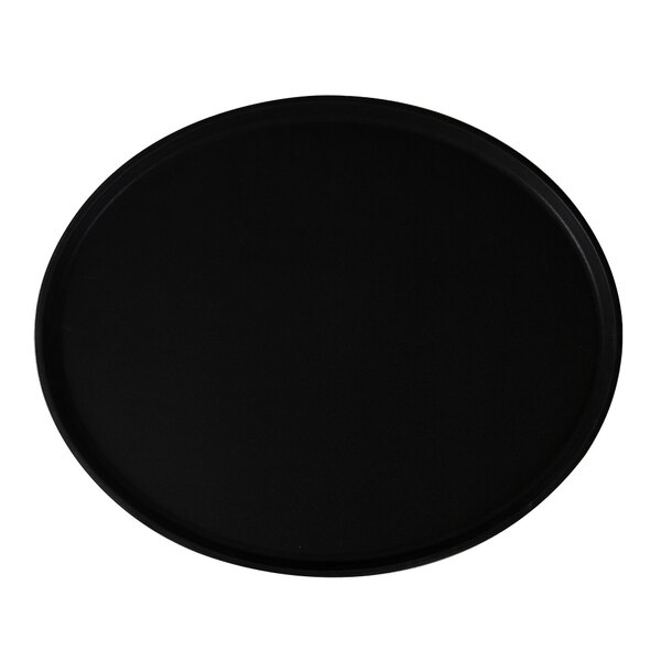 A black rectangular Vollrath fiberglass serving tray.