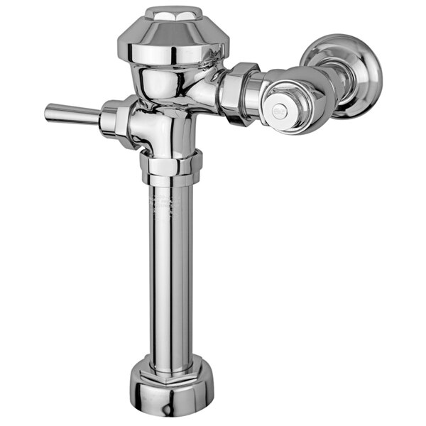 A Zurn chrome metal exposed manual toilet flush valve.