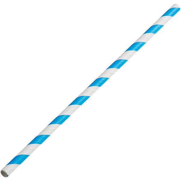 A blue and white striped paper EcoChoice cake pop stick.